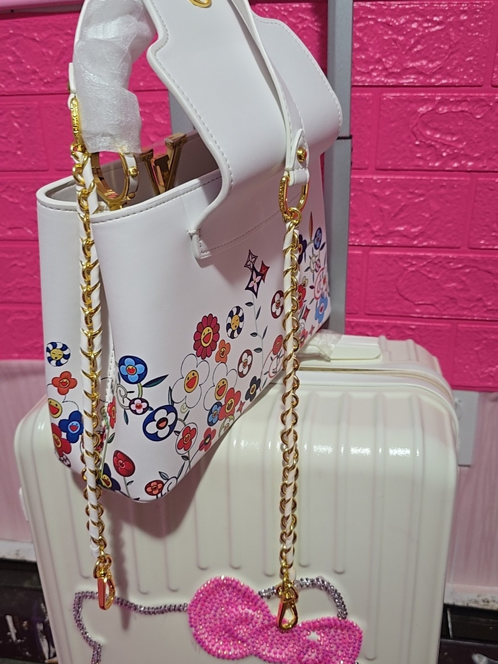 Louis Vuitton White Floral Satchel with Multicolor Print - Picture 5 of 7